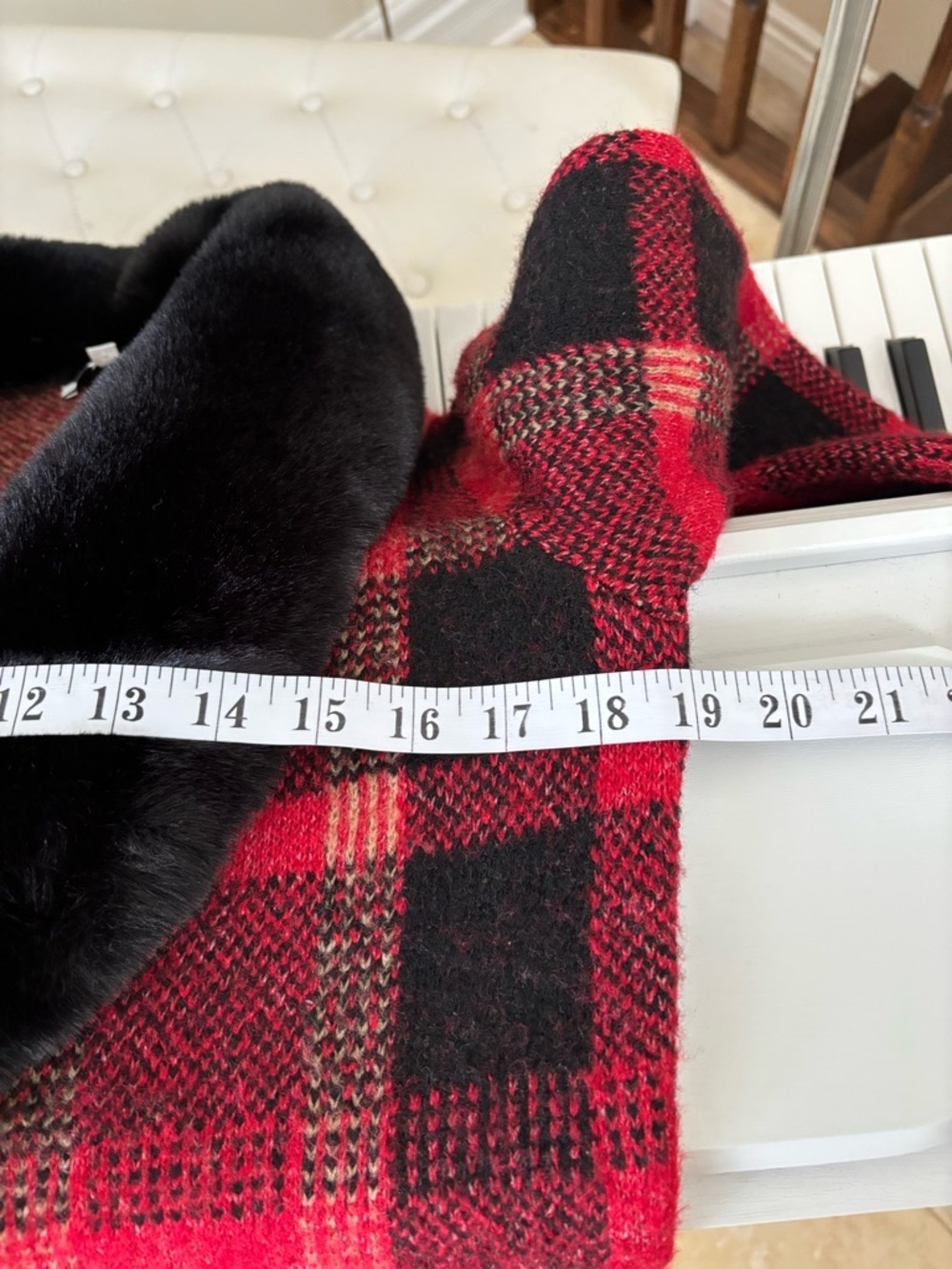 cleo Red and Black Plaid Vest with Black Faux Fur Collar - Picture 13 of 14